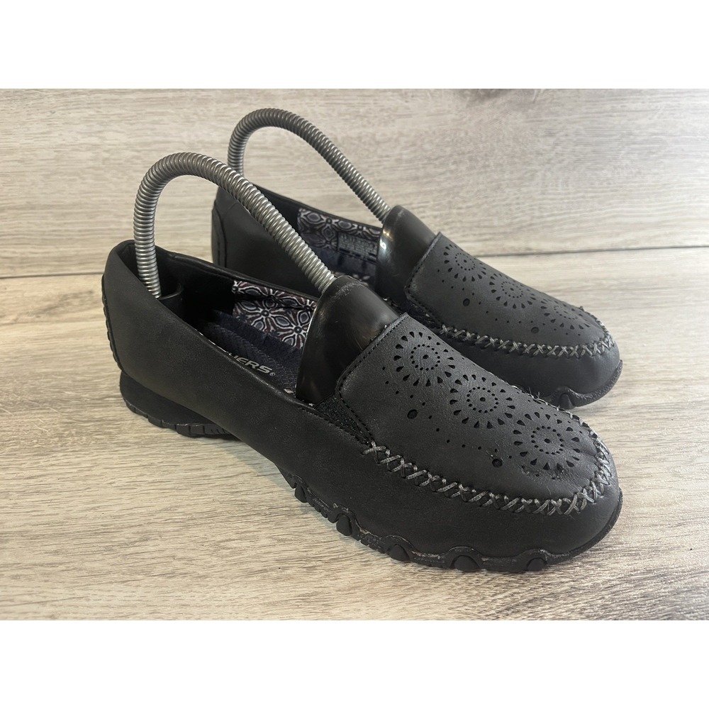 Skechers Moccasins Womens 6.5 Relaxed Fit Bikers Traffic Loafers Black Leather